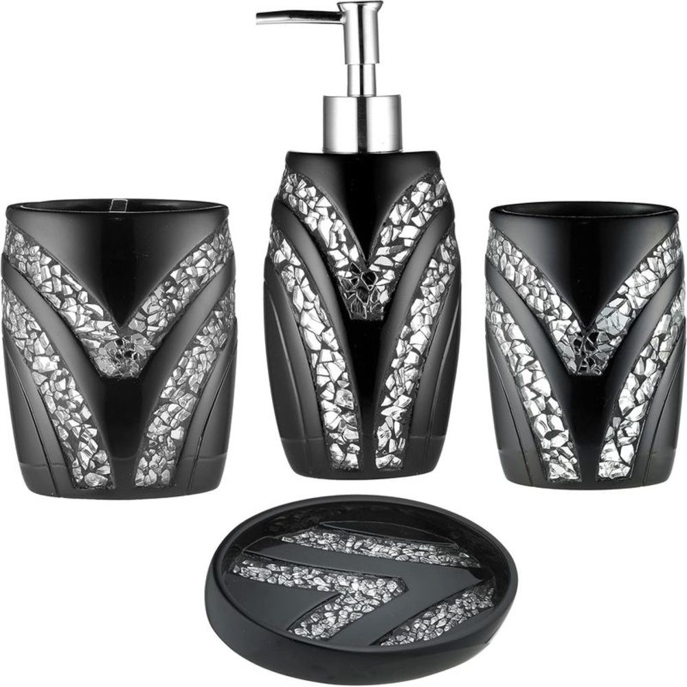 Zahari Home 4pc Sinatra Stylish Bathroom Accessories Set Black Soap